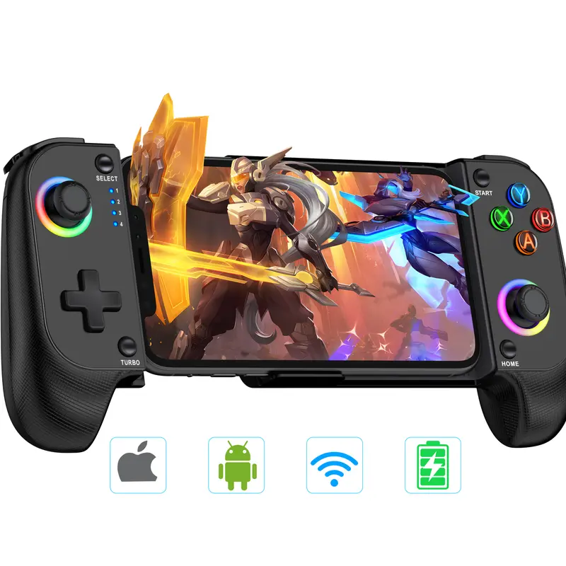 Wireless Smartphone Gaming Controller with Hall Joystick, Color-Changing RGB Lighting, Bluetooth, Built-In Batteries, Battery-Powered Cells - Game Peripherals for iPhone/Android, Supports Steam Link, Call of Duty - Gaming Stuff