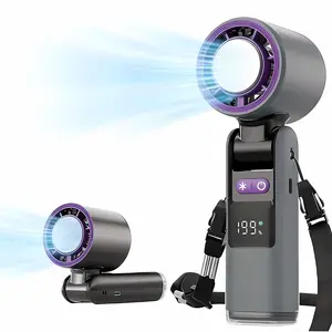 Nano Ice Mist Handheld Turbo Cooling Portable Fan - 100-Speed Powerful Airflow, High-Speed Air Turbo Tech, 4000 mAh Rechargeable Battery, Foldable 3-in-1 Desktop Fan with LED Display & Lanyard, Mini Portable Option for Travel, Hiking, Ideal Summer Gift, F