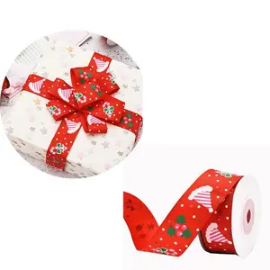 1pc Christmas hot stamping printing ribbon set gift box packaging big red ribbon holiday decoration ribbon
