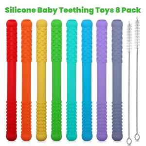 Silicone Baby Teething Toys 8 Pack, Teething Straws Sticks for 3-18 Months, Chew Toys for Sensory Autism, Safe Teething Relief birthday gift