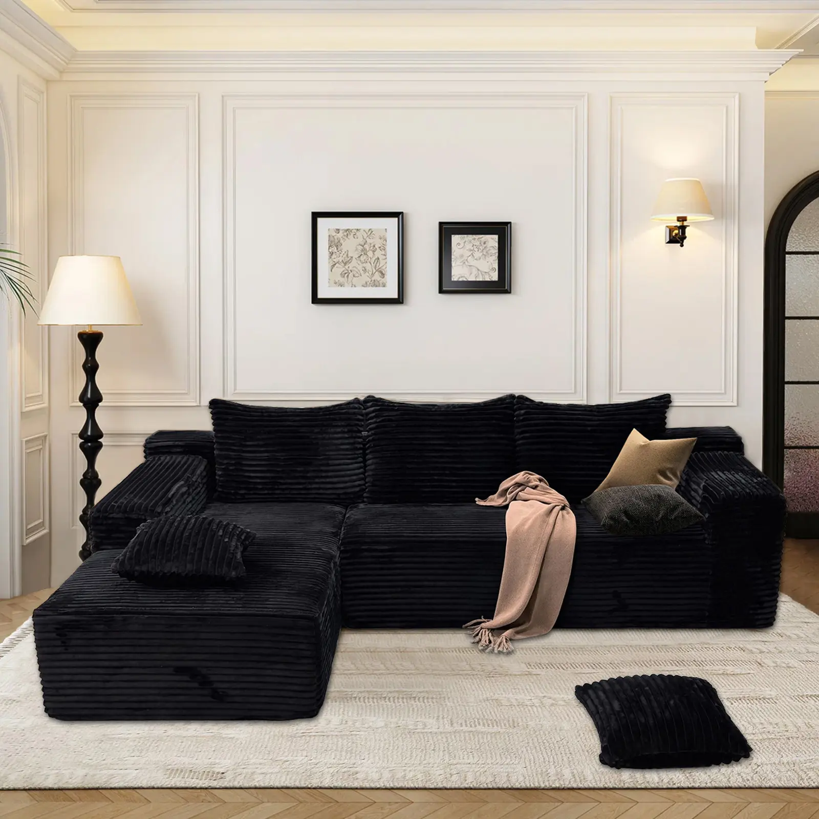 104" Modern Modular Sofa with L-Shaped Chaise with Deep Seat, Living Room Bedroom Upholstered Sofa, No Assembly Required, Black sofa living room o vios boneless stupendous u living room furniture  cloud couch supe atmosphere couch  chronicles