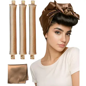 Satin Heatless Curling Rod - Jumbo Flexi Rod, Heatless Hair Curler for Overnight, Soft Hair Curlers, Heatless Curlers for Women, 4pcs, brown