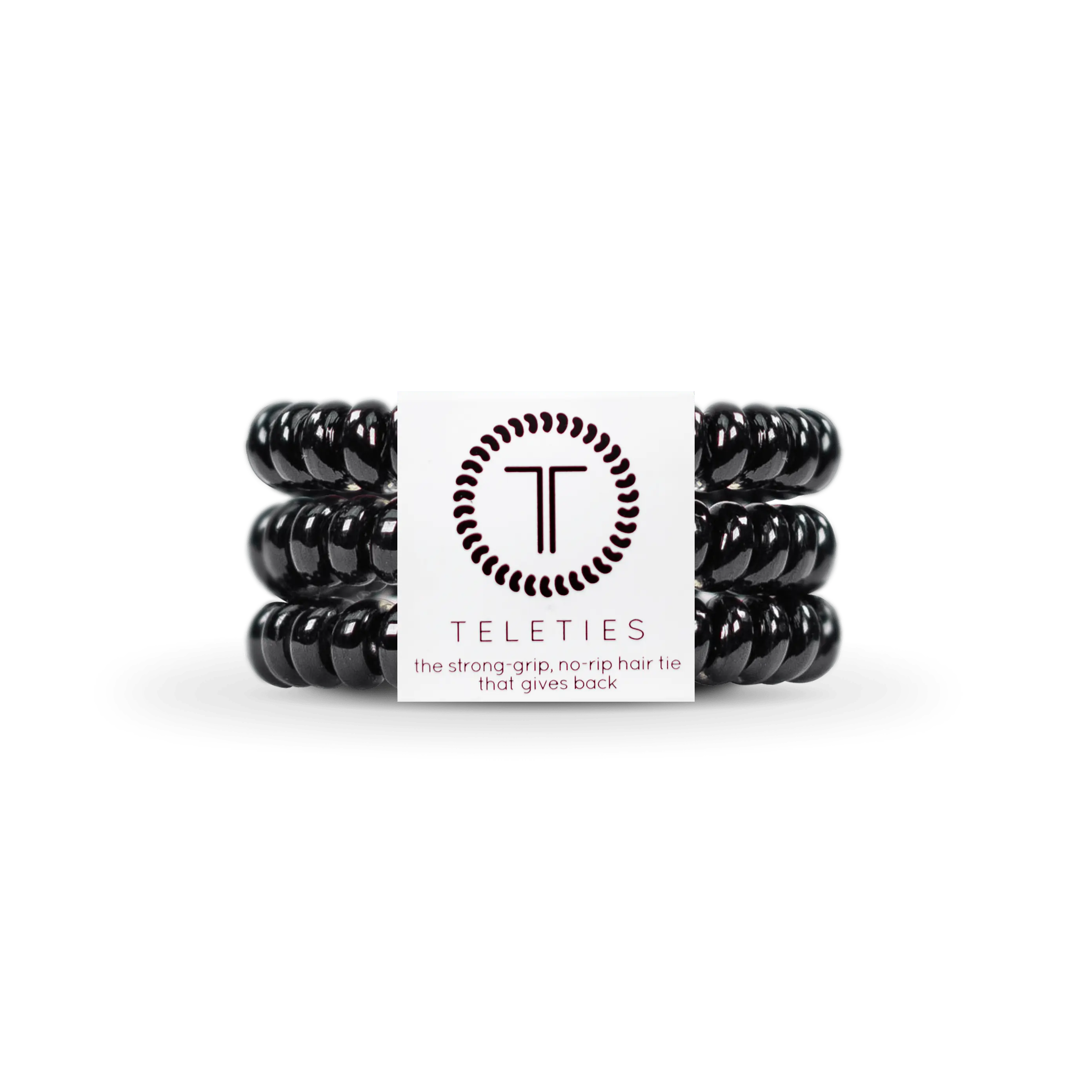 TELETIES - Jet Black - Small Hair Ties - Pack of Three - Strong Grip Rubber Bands Elastics
