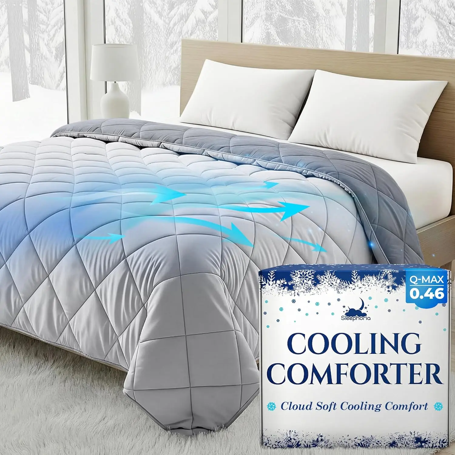 SLEEPHORIA Cooling Comforter - For Hot Sleepers, BreezeWeave Cooling Blanket with Q Max Over 0.45, Lightweight Breathable Reversible Comforter for Night Sweats, Cloud Soft Summer Bedding for Deep Cool Rest, Machine Washable