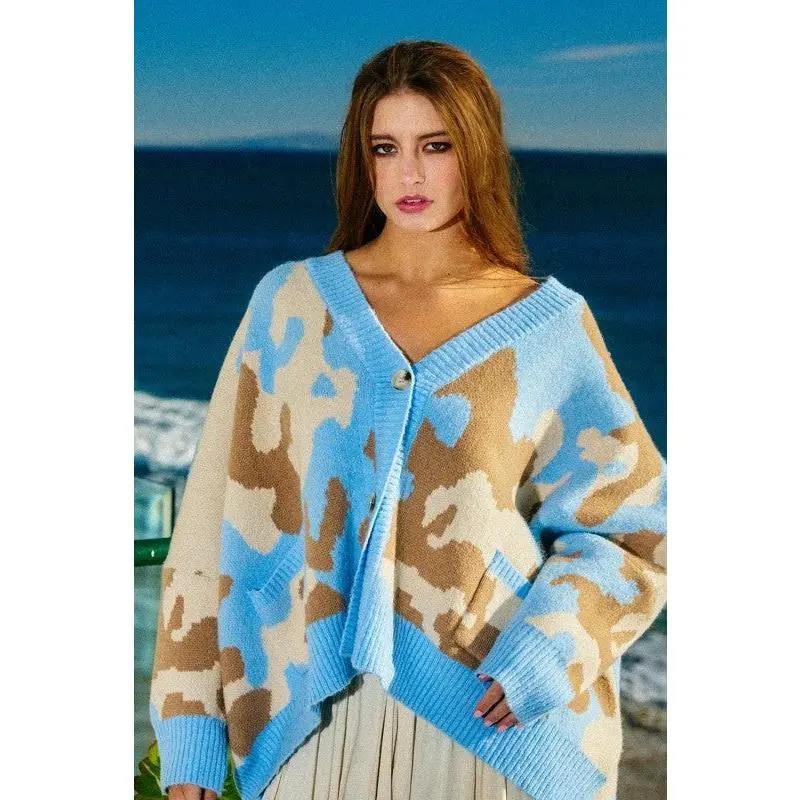 Oversized Camo Pullover Sweater Cardigan