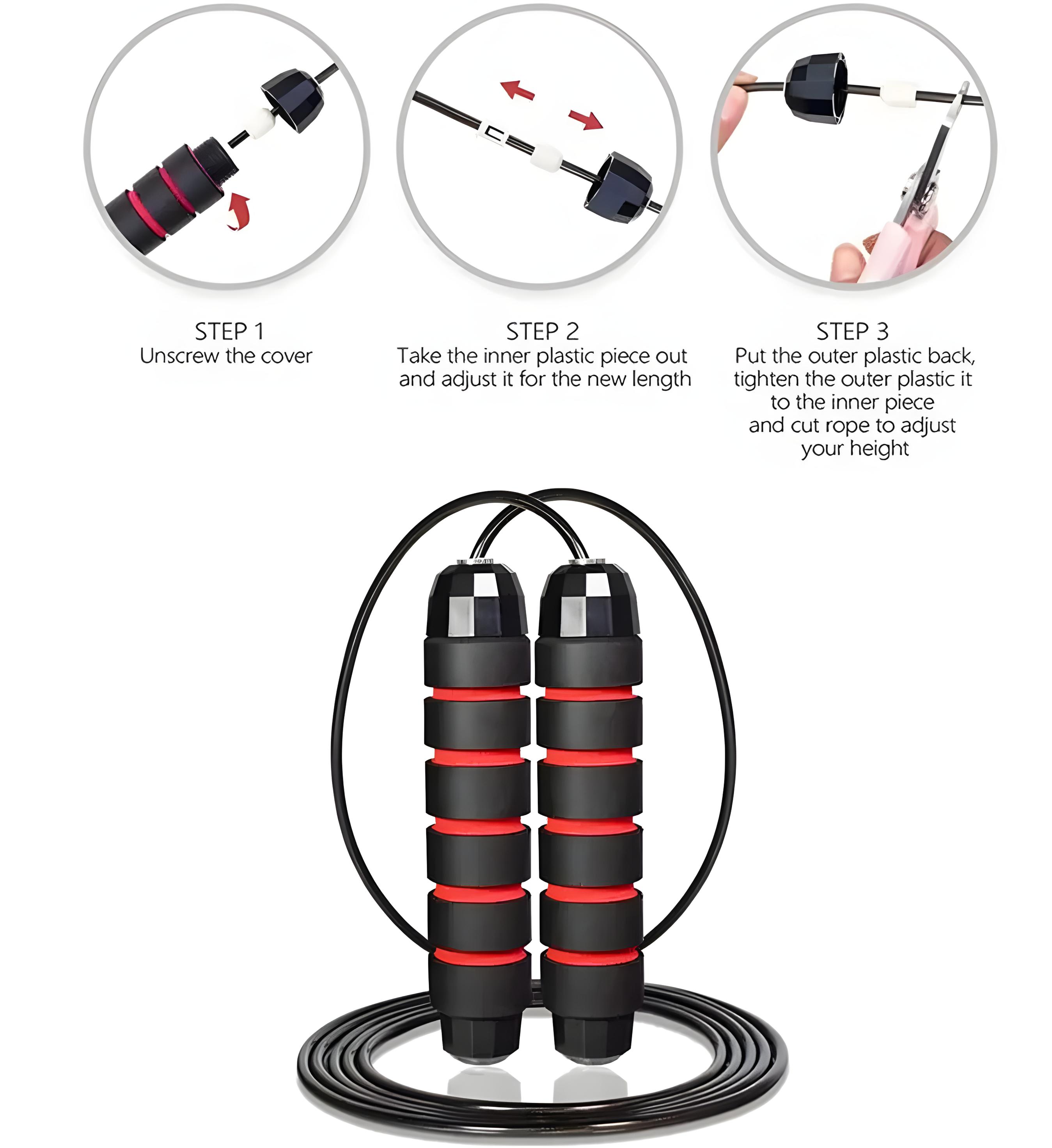Adjustable Tangle Free Jump Rope with Ball Bearings, Quick Adjust Foam Handle, Portable Home Use Exercise Gear