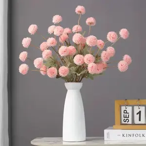 6/12 PCS Silk Mum Artificial Snowball Pom-Pom Flower Bouquets (No Vase), Floral Arrangements with Faux Ping-Pong Balls for Home, Wedding, Halloween Decor