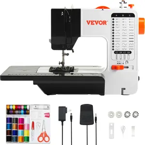VEVOR Sewing Machine,  Portable Sewing Machine for Beginners with 38 Built-in Stitches & Reverse Sewing, Dual Speed Sewing Machine with Extension Table Foot Pedal, Accessory Kit Family Home Travel