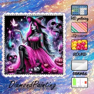 5D-DIY, Handicraft, velvet canvas, diamond art, diamond painting kit, magic, skull, pink dress AB diamonds, crystal diamonds, perfect home decor, handmade diamond art painting kit, special craftsmanship diamond art kit, Diamond Art Tools