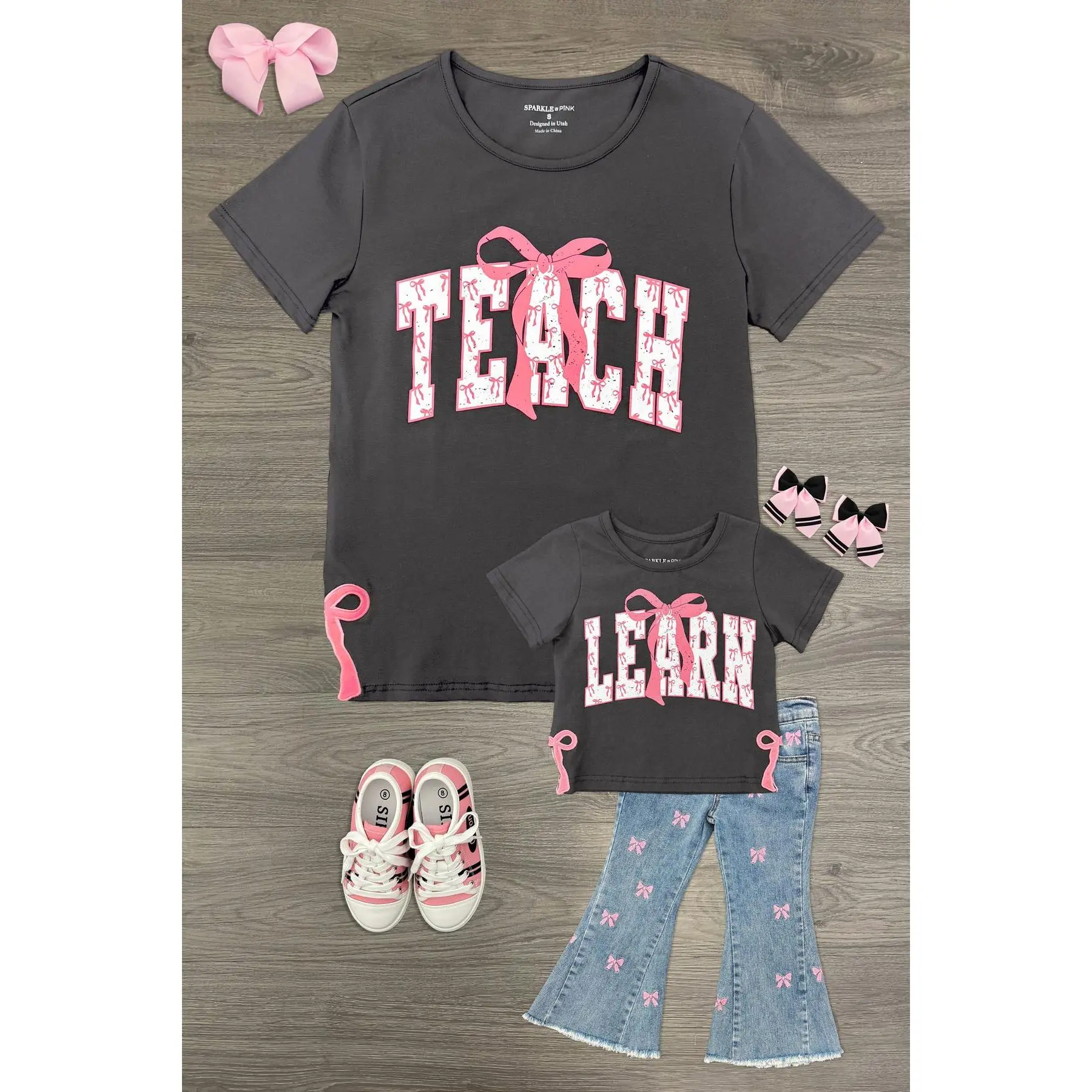 Mom & Me - "Teach & Learn" Pink Bow Top & Pant Set