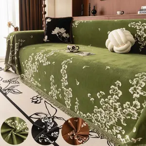 1 Pc Elegant Ginkgo Leaf Pattern Chenille Sofa Cover , Non Slip Washable Couch Protector Pad, Modern Sofa Slipcover Mat for Living Room Decoration, Sofa Throw Blanket, Universal Sofa Pad for 2/3 Seater & Sectional Couches, Dustproof Sofa Slipcover