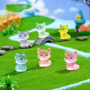 6/12/24 Piece Glowing Mini Resin Foxes, Cute Animal Figurines, Glow in Dark Decorations for Home Parties, Random Colors