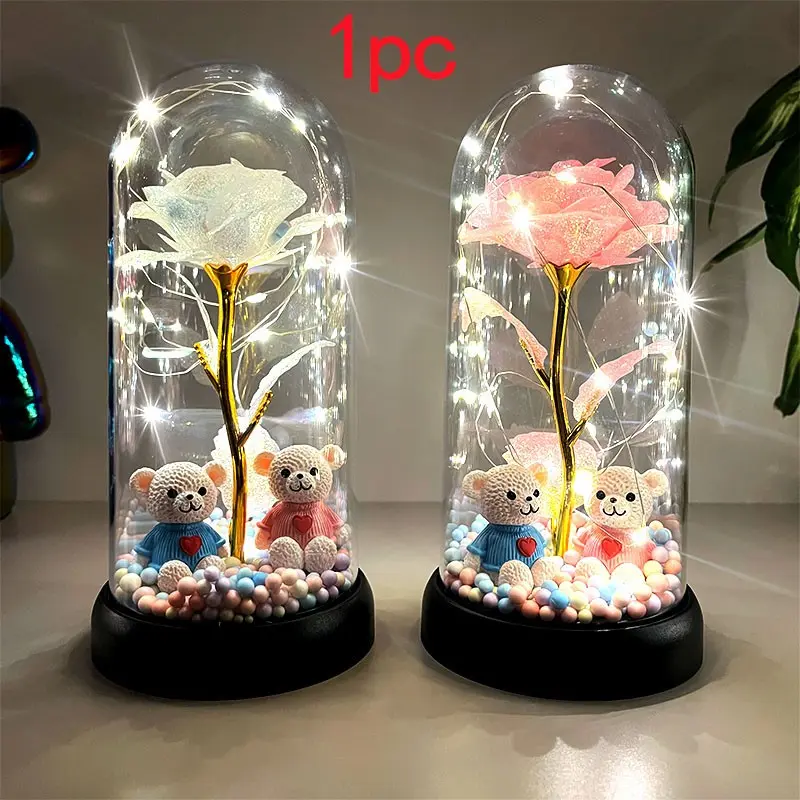 Colorful Light-Up Rose Night Glow Gift with Plastic Cover for Women, Decorative LED Light, Decorative Lighting, Flower Light, Led Rose Lamp, Led Decoration Lamp, Perfect for Valentine's Day, Birthdays and Weddings, Led Home Decor