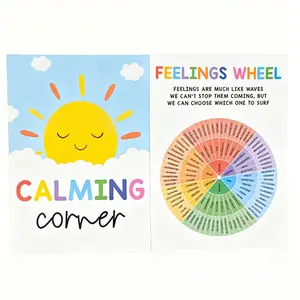 Calming Corner Posters Set of 12 (10x14 inch) - Feelings Wheel & Emotions Chart for Kids Classroom, Calm Down Corner Supplies, Preschool Wall Decor, Therapy Office & School Counseling Decorations