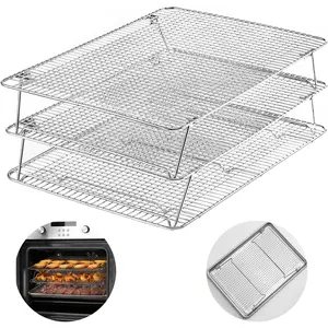 Stainless Steel Stackable Cooling Rack for Baking, 3 Tier 12"x 16.5",Oven & Dishwasher Salf and Fit Half Sheet,Wire Cooling Racks for Cookie, Pizza, Cake Bakeware Smooth