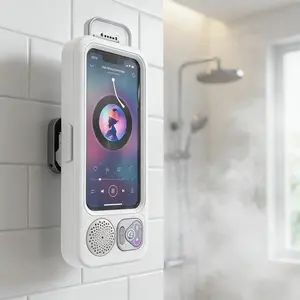 Shower Phone Holder with 360° Rotation, Angle Adjustable, Enhanced Sound Quality, Wall Mounted Phone Holder for Bathroom Mirror Bathtub Kitchen, Up to 7 Inch