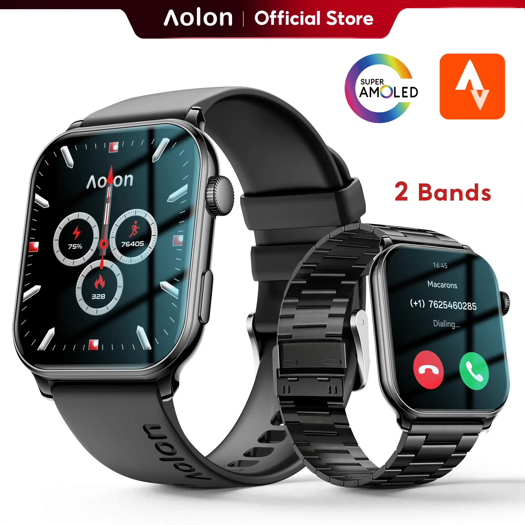 【Business Style】Aolon GTS3 Smartwatch, 8.8mm Ultra-Thin, 1.85" AMOLED AOD Screen, New Digital Crown, WhatsApp Call, 5-Day Standby, IP68 Waterproof, Bluetooth Monitor, Calorie Tracker for iOS & Android, Wristwatch Wearable#back to school#travel essentials