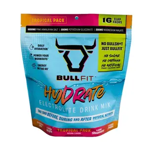 BullFit Hydrate Tropical Pack - 16 Slap Packs with Salt Flavor, Ideal for Sport and Energy, Hydration Made Fun! - Beverage