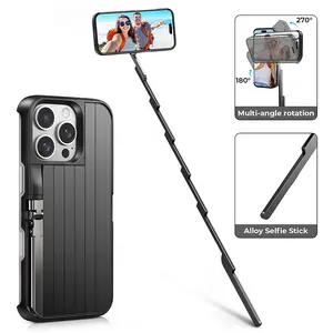 TIDEOK Bluetooth & Extendable Selfie Stick Phone Case for iPhone 13/14/15/16, Shockproof Protection, ABS+Alloy – Handheld for Concerts & Travel