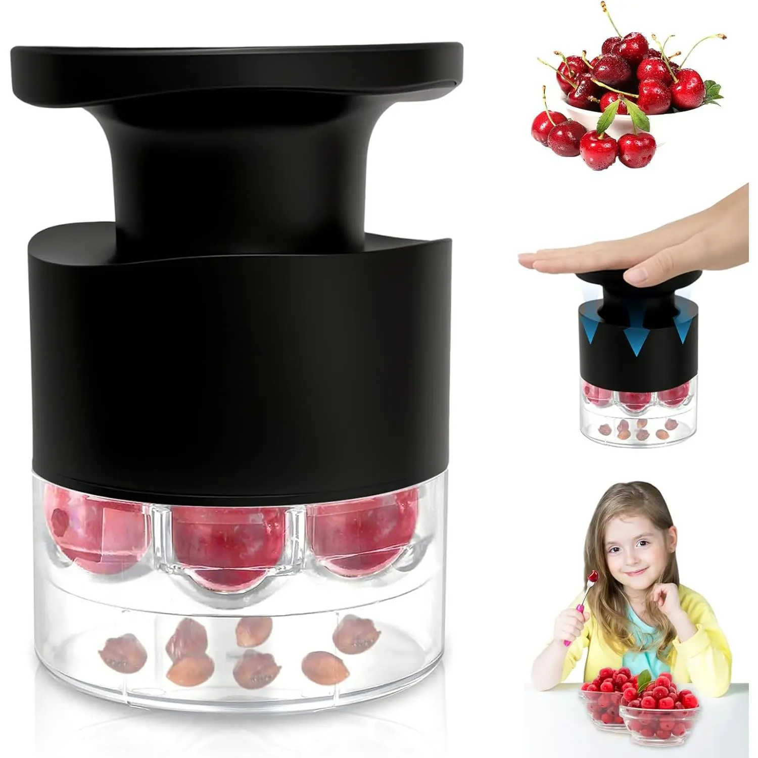 Cherry Pitter Multiple, Quick Release Multi Cherries Stoner Pitter 7-in-1, Push Button Cherr'y Core Pit'ter Tool with Splatter Protector, Pit Seed Remover for Making Jam Cherry Dishes