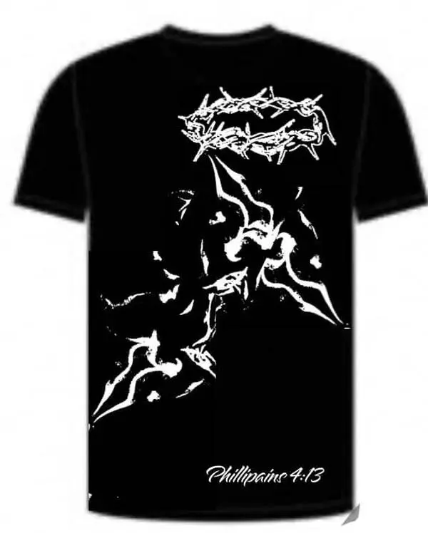 Fallen Angel T-Shirt with Crown of Thorns Design Philippians 4:13 Black Tee Medium Size Comfortable Unisex Fit Meaningful Fashion Streetwear