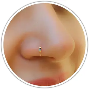 14k Gold Nose Ring - Sleek & Hypoallergenic Homemade Gold Nose Hoop with Dazzling 2mm Blue Gem - Thin 24 Guage Gold Nose Piercing 7mm, Perfect Fit for Everyday Elegance