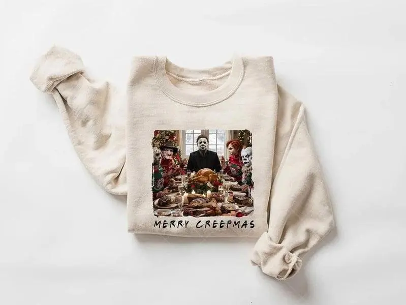 [Sale off up to 50%] Merry Creepmas Sweatshirt,Christmas Movie Killer T-shirt,Vintage Christmas Matching Sweater,Funny Xmas Gifts,Horror Movie Characters Shirt