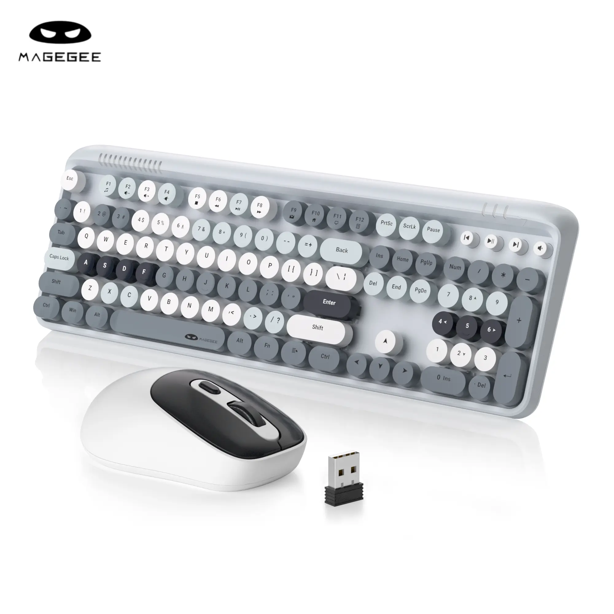 MageGee V920 Wireless Keyboard and Mouse Combo, Retro Typewriter Cute Creamy Keycaps, Full Size 2.4G Aesthetic Gradient  Office Desk Set for PC Laptop