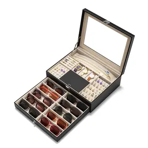 20 Slots All-in-One Organizer – Glasses + Jewelry + Watches Organizer for Women Men Multiple Pairs of Sunglasses Storage Box See-Through Display Show Case