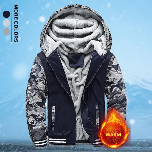 Men's Winter Camouflage Coat with Hood, Warm Fleece Lined for Outdoor Activities and Casual Wear, Tops, Menswear