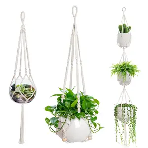 3 PCS Macrame Plant Hanger Indoor Hanging Planter Basket with Wood Beads Plants Holder Decorative Flower Pot Holder (POTS NOT Included)