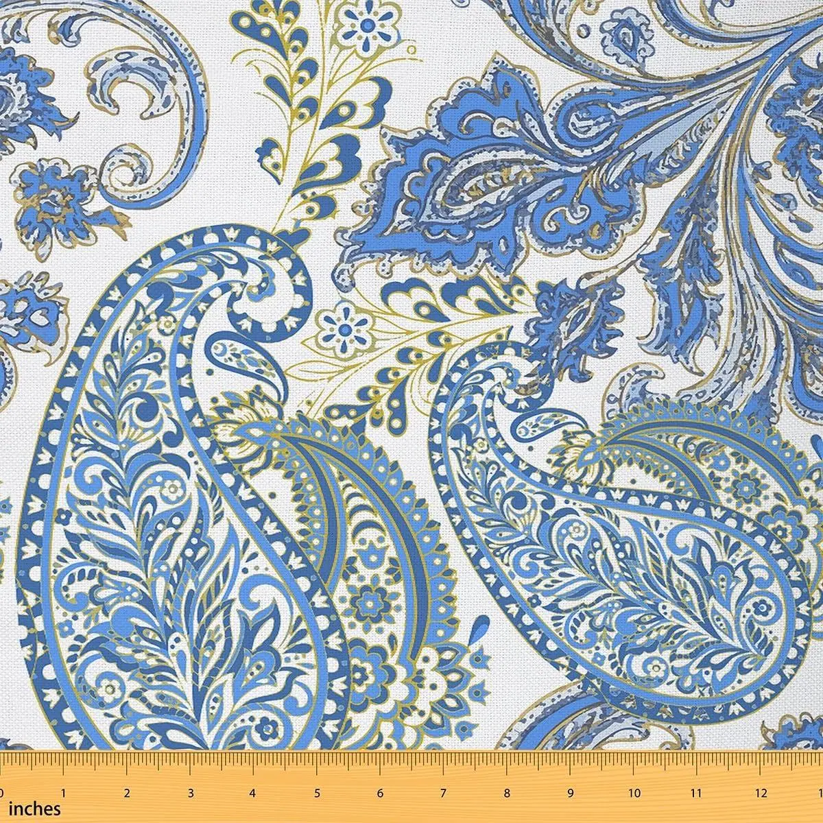 Paisley Fabric,Boho Paisley Floral Upholstery Fabric Chairs Sofa Couch,Bohemian Style Outdoor Fabric Waterproof,Indian Style Decorative Fabric,,Blue Green