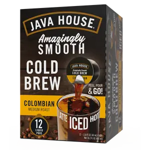 Java House Cold Brew Coffee Concentrate Single Serve Liquid Pods - 1.35 Fluid Ounces Each (Colombian, 12 Count)