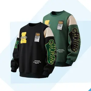 Letter embroidered casual sweater, contrasting color stitching labeling design crew neck long-sleeved top