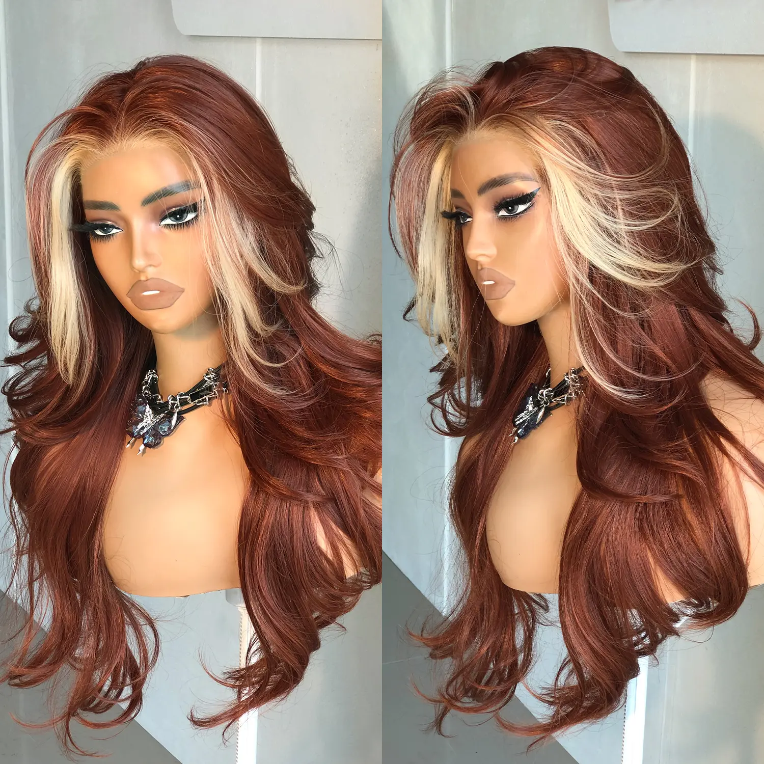 BrownBomb Glueless Lace Front Synthetic Wig - 24in, Layered Feather Curls, Pre-Plucked Bangs, Natural Hairline, Breathable Mesh Head Cover, 3-Second Wear, Heat-Resistant, Unisex for Daily/Party Use, Glueless Wig
