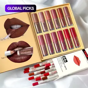 Lip Makeup Set, 12pcs Matte Liquid Lipsticks & 12pcs Lip Liners, Matte Lipstick, Non-Stick-to-Cup Matte Lip Gloss, Back to School Gift, Cosmetic, Lip Kit
