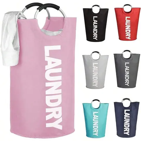 115L Pink Oxford Fabric Waterproof EVA Laundry Basket - Padded Handles Household Item for Bedroom, Garage Storage, Shopping, Tall Clothes Bin (Home Supplies, Laundry Tools & Accessories)