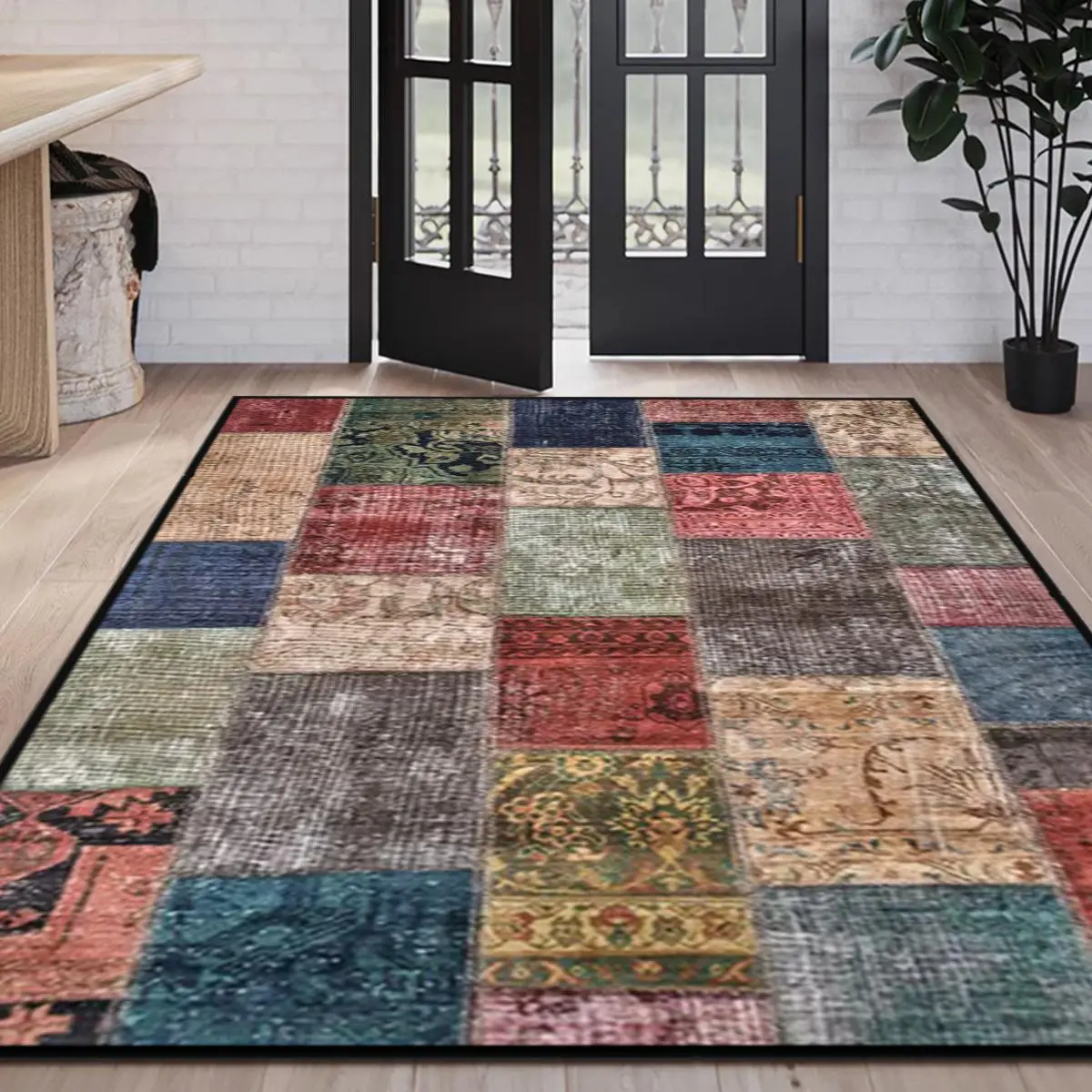 Vintage Boho Style Rug, 1 Count Non-slip Washable Soft Floor Mat Bedroom Carpet, Christmas 2024 Ornament, Room Decor, Boho Floral Rug, Decorative Turkish Rug for Home Living Room Bedroom Study Room, Home Decor, Christmas Gift Ideas, Machine Washable Rugs