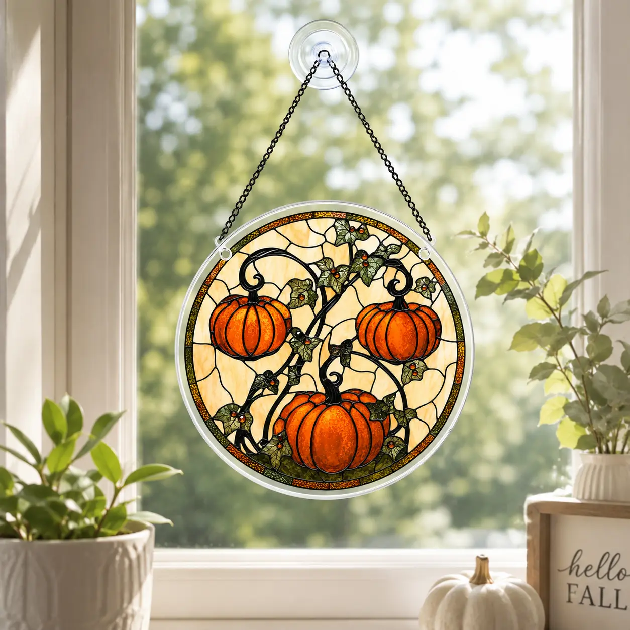 Pumpkin acrylic ornament, fall window hanging decor, autumn harvest decoration, Thanksgiving gift