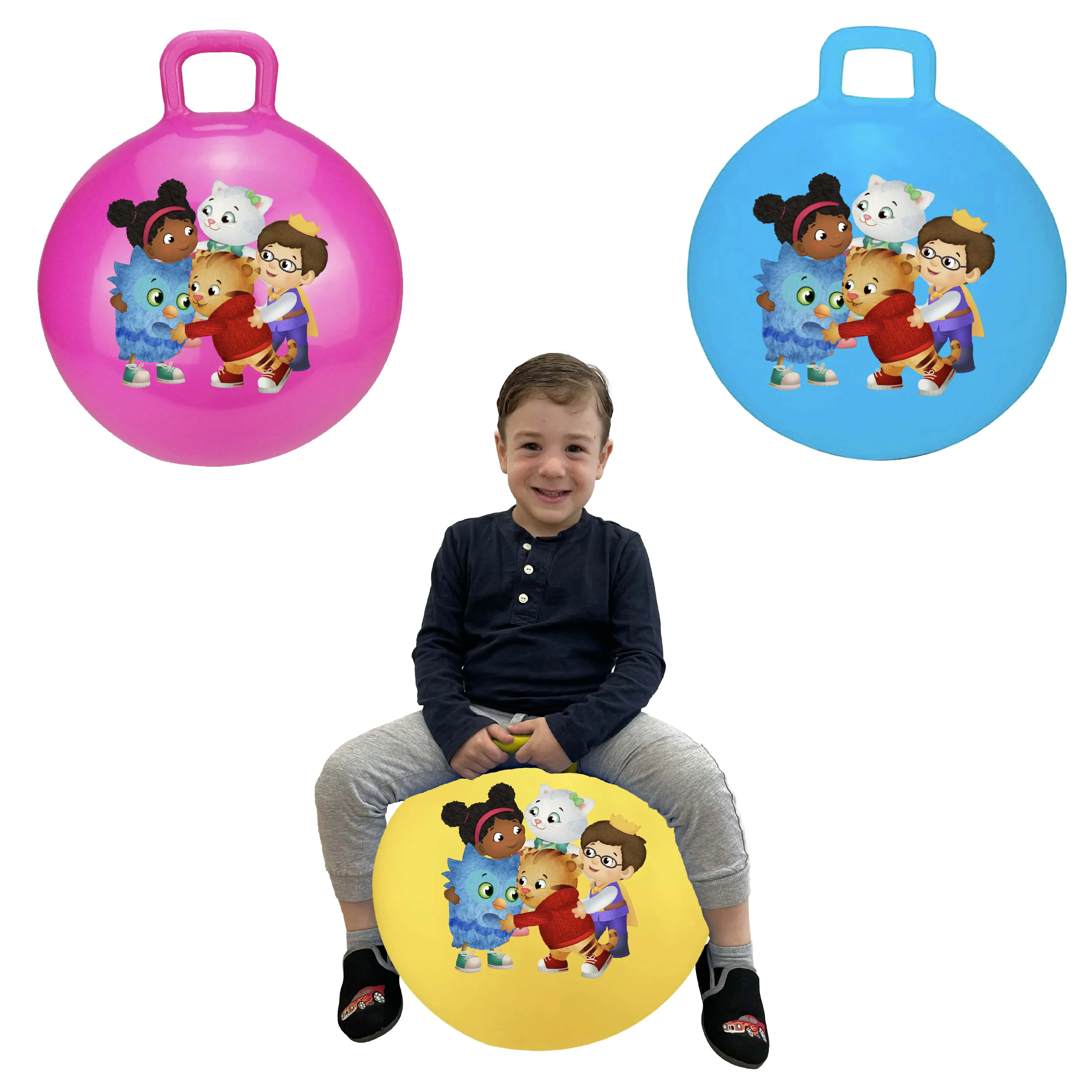 BounceZiez Daniel Tiger's Neighborhood 15" Inflatable Bouncy Hopper Ball with Pump, Balancing Skills Development, for Ages 3+, 110 Lbs Capacity, Indoor & Outdoor Play, Playground Equipment