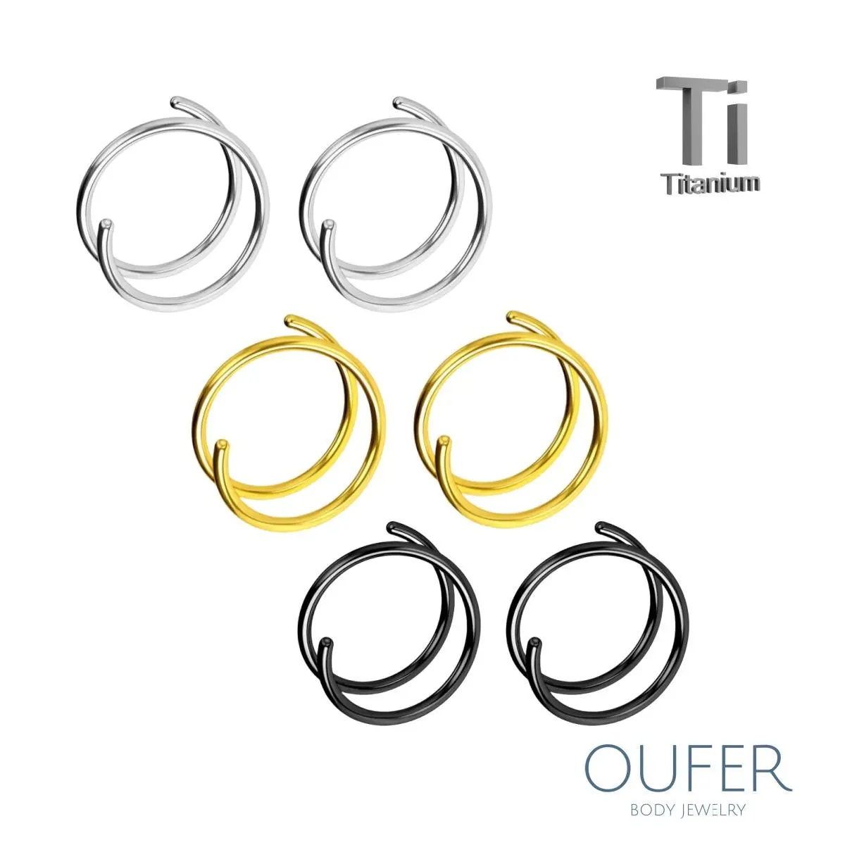 OUFER Unisex 20G Titanium Durable Body Jewelry Set, 2-Pack 8mm Spiral Double Nostril Hoop for Right Side Piercings, Hypoallergenic Daily Wear, Double Nose Pierced Jewelry