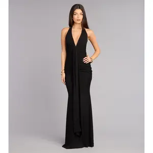 Laney Plunging Halter Mermaid Dress