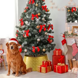 26 Inch Gold Metal Christmas Tree Collar, 4-Panel Base Cover for 6–9 ft Artificial Trees, Elegant Holiday Tree Stand Cover