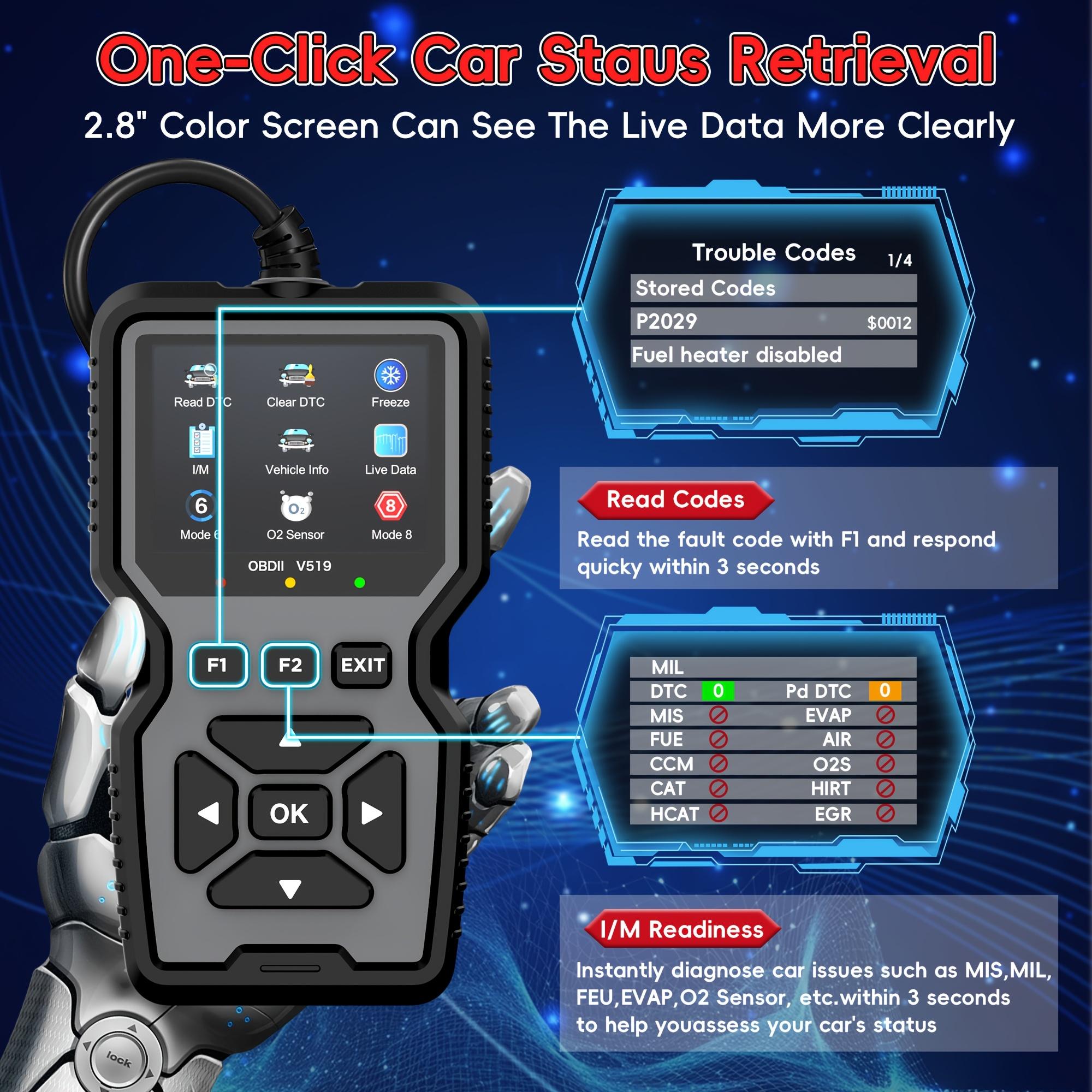 V519 New OBD2 Car Scanner Diagnostic Tool Code Reader, Car Voltage Tester, Engine Fault Code Scanner, Diagnostic Tool, Compatible with OBDII Protocol Vehicles.