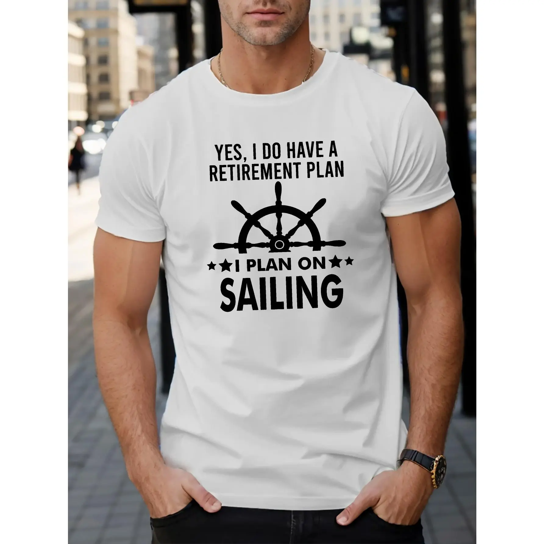 Men's Casual Patterned Short-Sleeve T-Shirt - Breathable Polyester, Geometric Print, Round Neck, Machine Washable Menswear Top for Summer