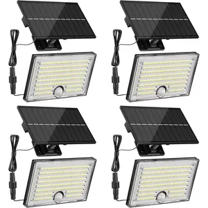 Mini Solar Lights Outdoor with Motion Sensor, 170-LED Solar Flood Lights Outdoor Dusk to Dawn with 16.5FT Cable, 3 Modes Solar LED Lights for Outside Waterproof IP65 for Patio, Yard, 4 Pack