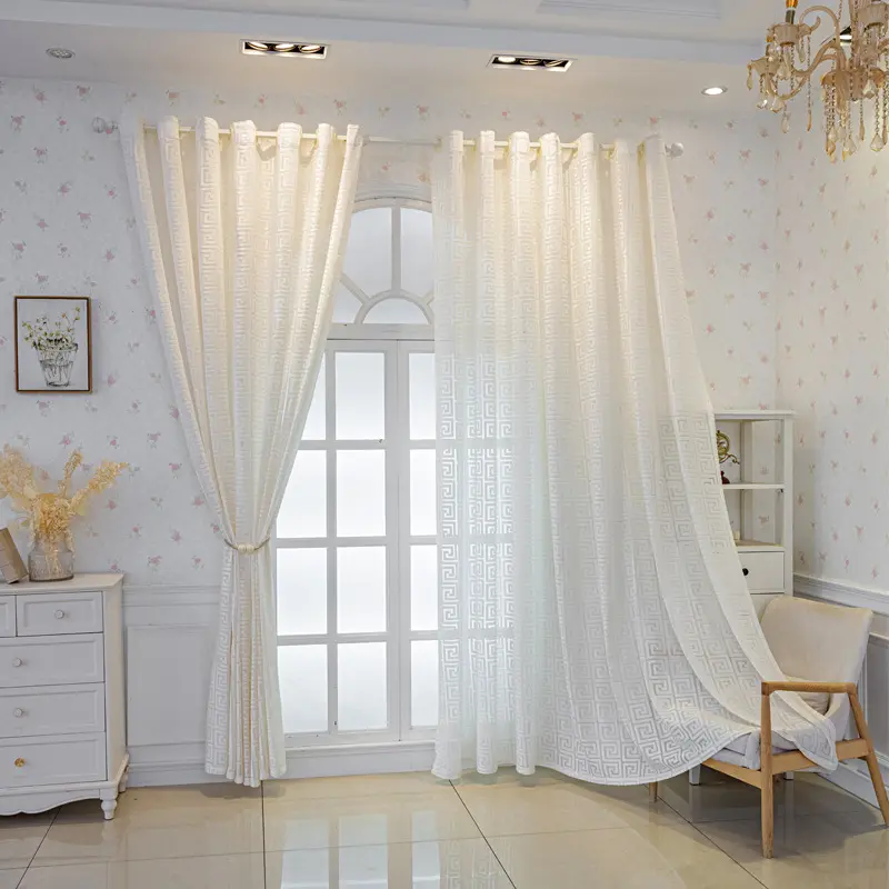 Luxury Embroidered Hollow Out Sheer Curtain Panels - 1 Panel/Pair, Grommet Top Ring Hanging, Heavyweight Breathable Soft Light Filtering Drapes with Geometric Art Deco Vibe for Bedroom, Household Textile Partition