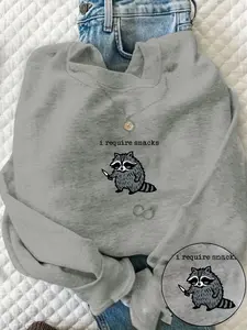 Women's Cute Trendy "I Need Snacks" Raccoon Print Hoodies, Cozy Fleece Fabric with Comfortable Texture Design, Ideal for Daily, Leisure, Campus & Winter Wear