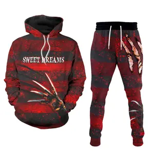 Freddy Krueger Sweet Dreams Halloween Costume, Nightmare Cosplay Outfit Combo Hoodie and Jogger Set