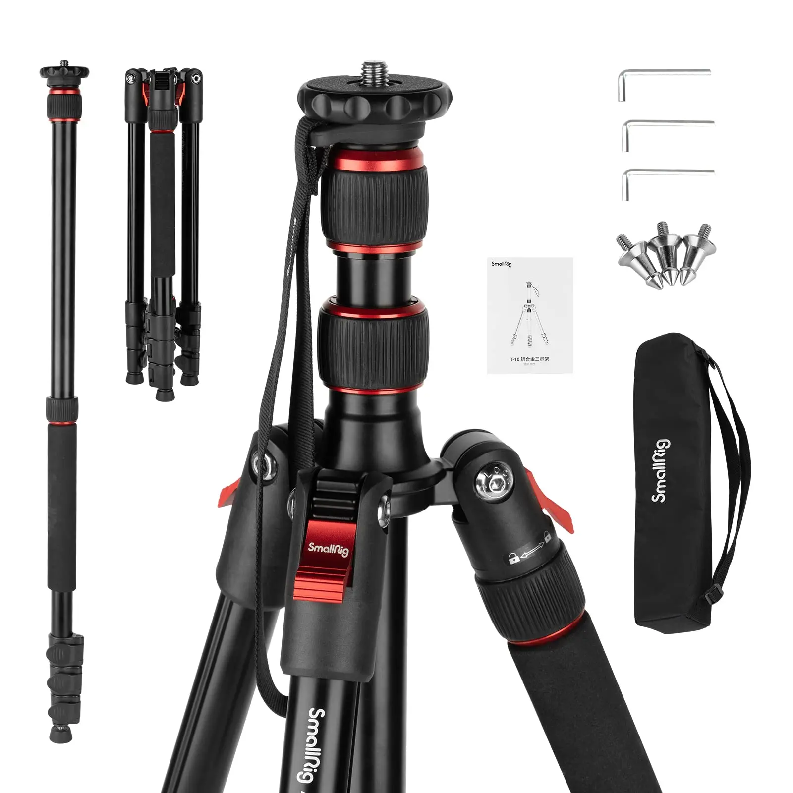 SmallRig 3983 Foldable Aluminum Camera Tripod-Monopod, 19.7"-67.7" Adjustable Height, 33lb Payload, Compatible with 1/4"-20 & 3/8"-16 Video Heads, for Cameras & Phones